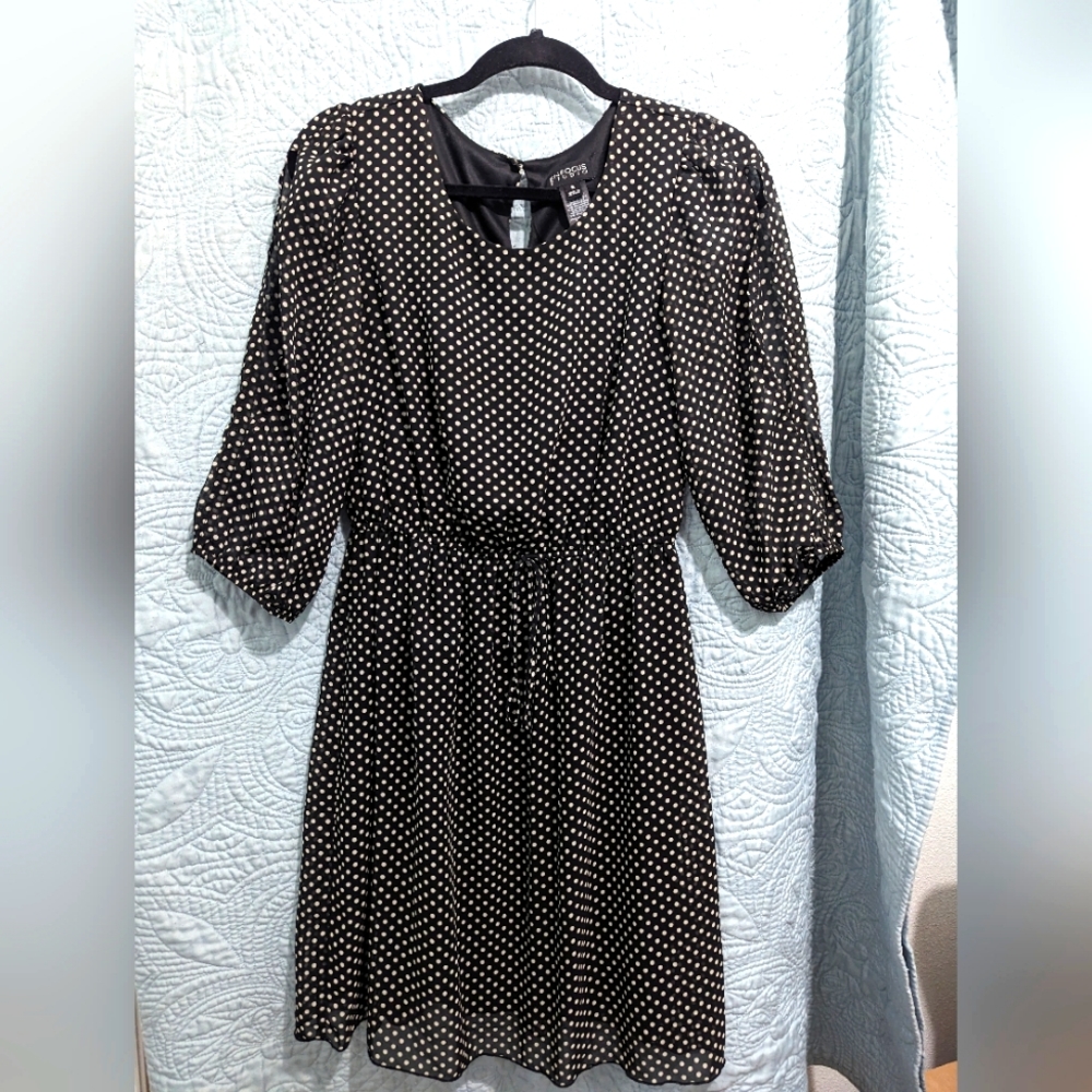 Black with polkadot dress and slit sleeves by Enfocus Studio, Ladies size 6